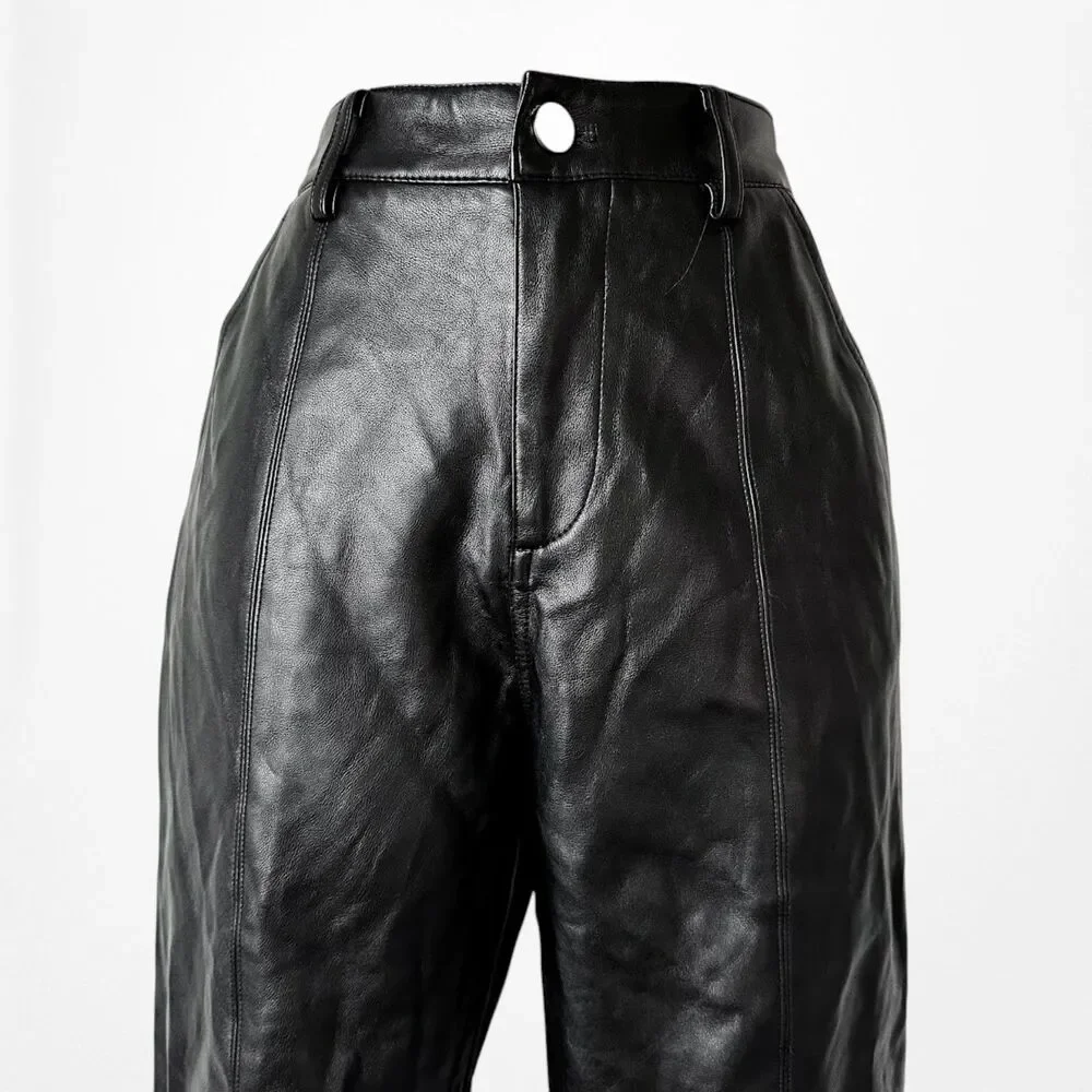 Vintage Y2K 90s Black Faux Leather High Waisted Boot Cut Pants Trousers Size S